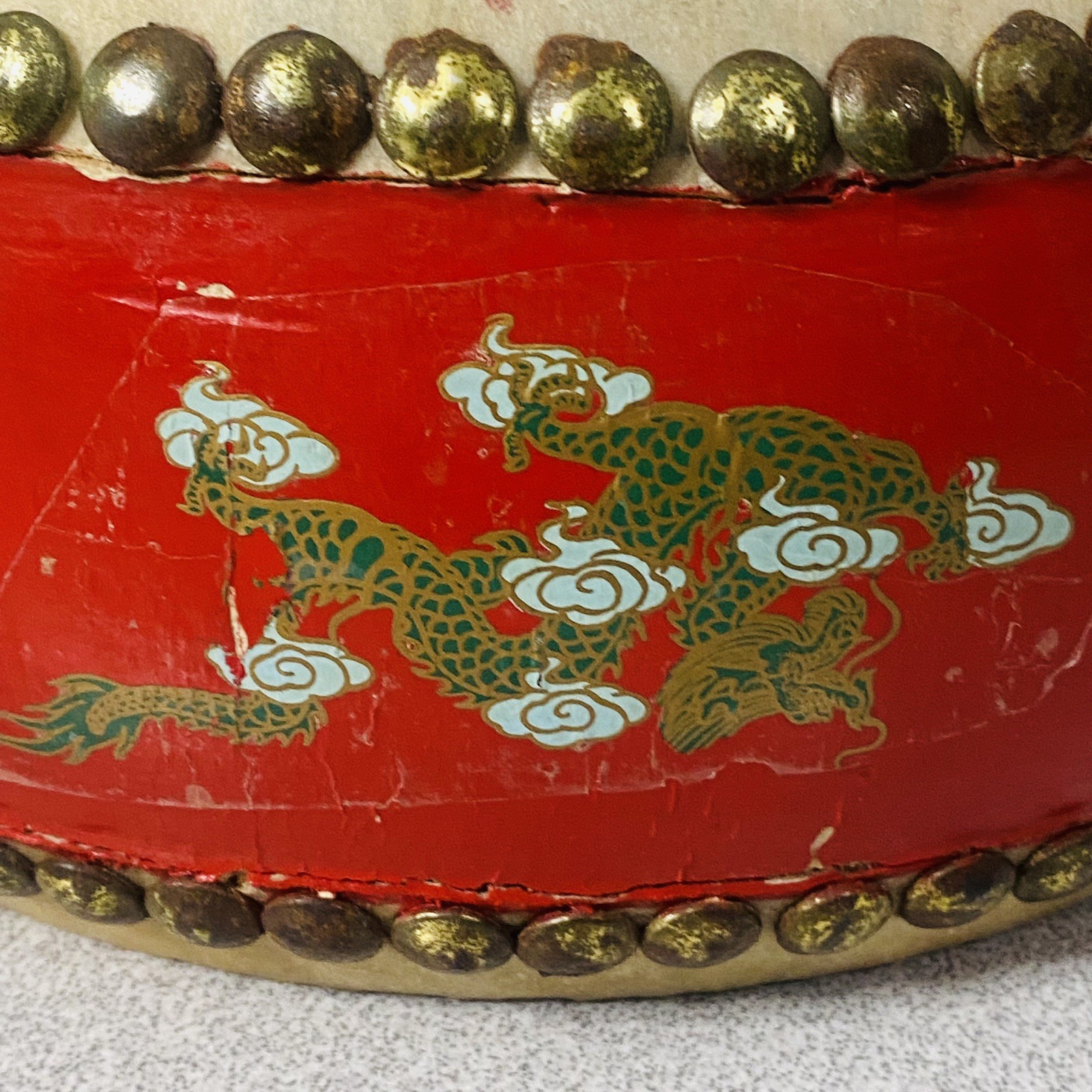 Chinese Red Dragon Dance Drum Double Sided Traditional Festival Parade Tanggu