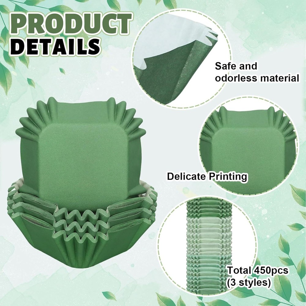 Whaline 450Pcs Gradient Green Mini Square Cupcake Liners Sage