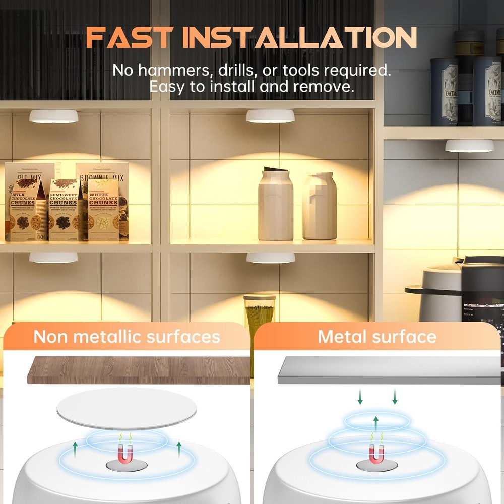 Warm Color LED Closet Lights Wireless Motion Sensor Puck Light, USB Rechargea...