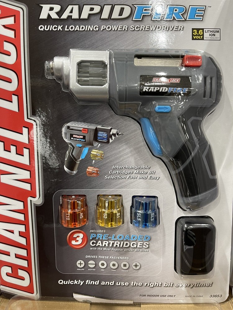 Channel Lock Rapid Fire Quick Loading Power Cordless Screwdriver 18 Driver Bits.