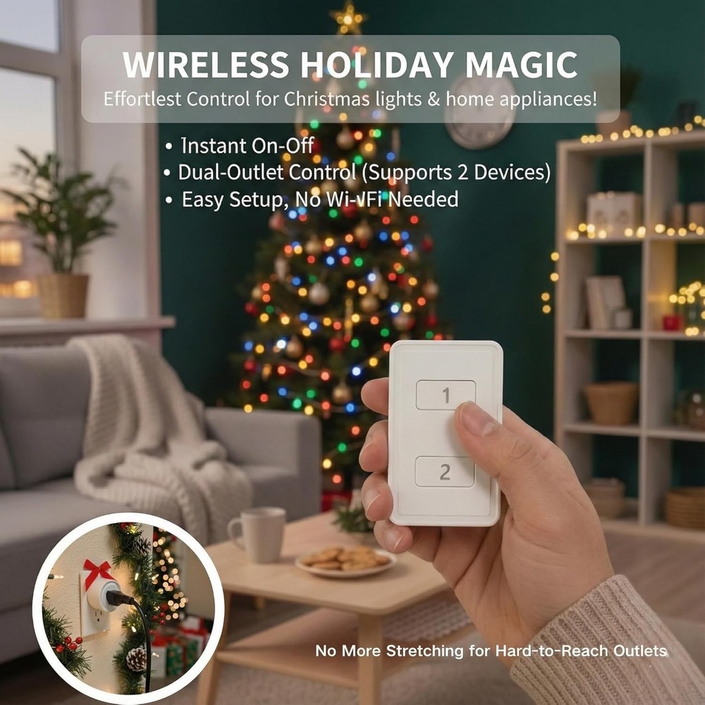2 Pack Mini Wireless Remote Control Outlet Plug Adapter, 10A, 656ft Range