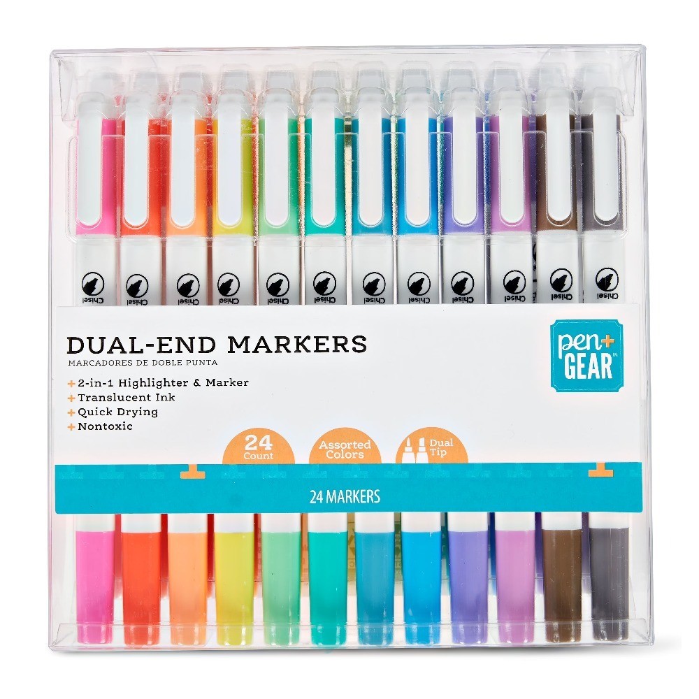 Assorted Colors Fine Tip and Chisel Markers 24 Count Set
