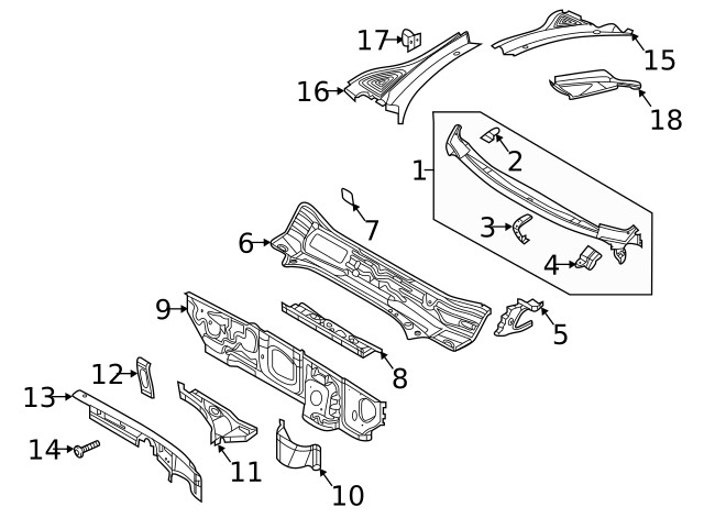 Genuine Volkswagen Cowl Panel 5QA-805-398