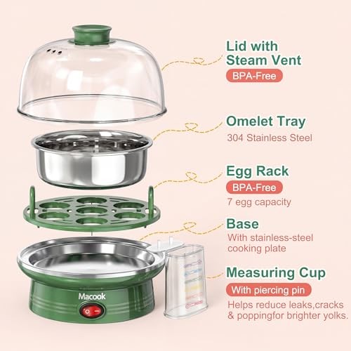 Electric Egg Cooker for Easter, 7 Egg Capacity with Auto Shut-Off, Spring Green
