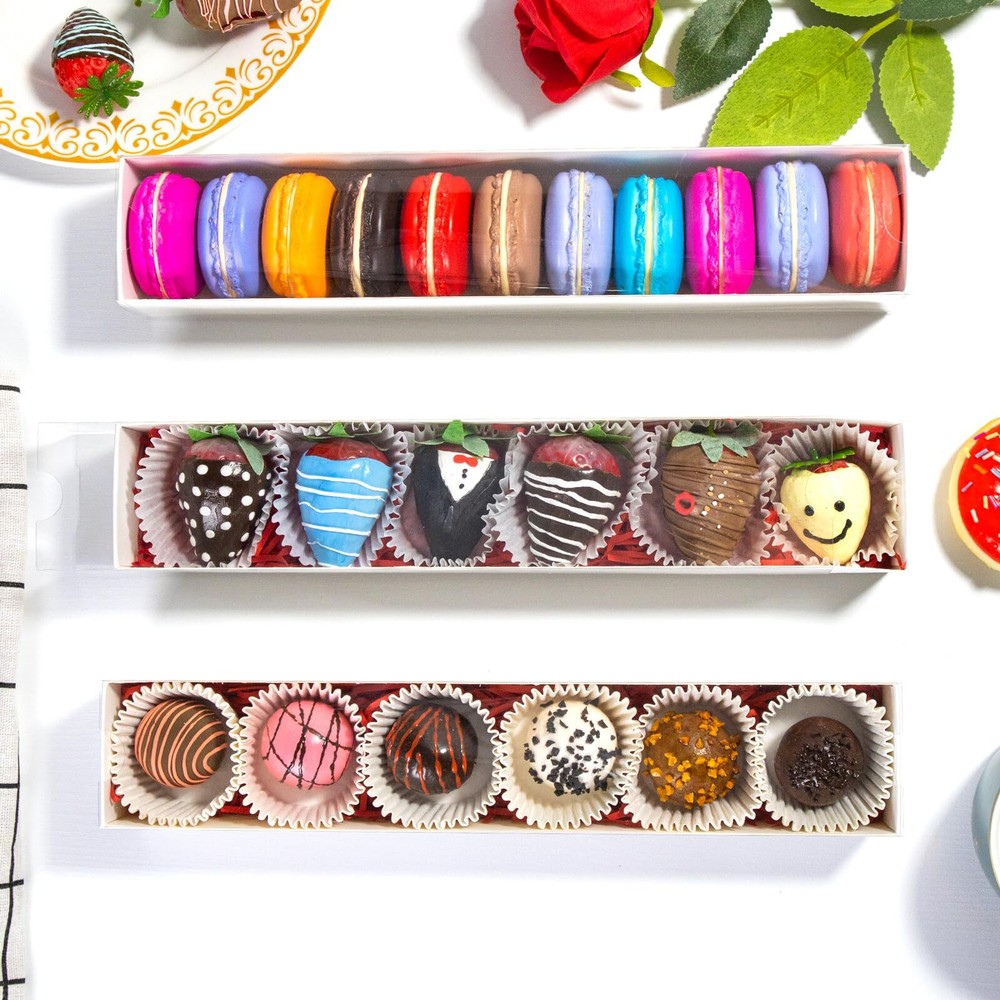 24pcs 12x2.2x2 Inch White Minimalist Rectangular Bakery Boxes Dessert Boxes