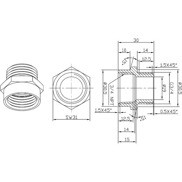 G Thread (Metric BSPP) Male to NPT Female Adapter - Lead Free (3/4" x 3/4")
