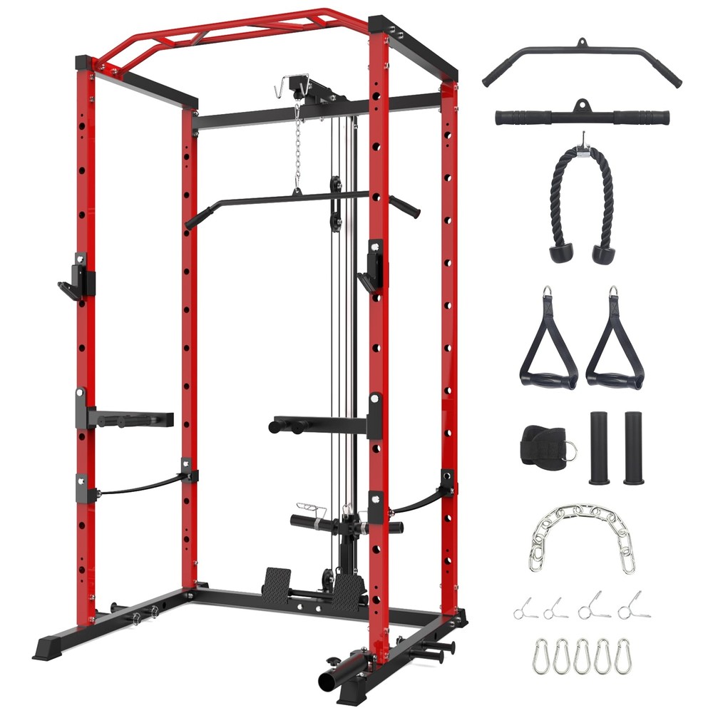 Power Cage Multi-Functional Power Rack with LAT Pulldown, Dip Bar, Weight Rack