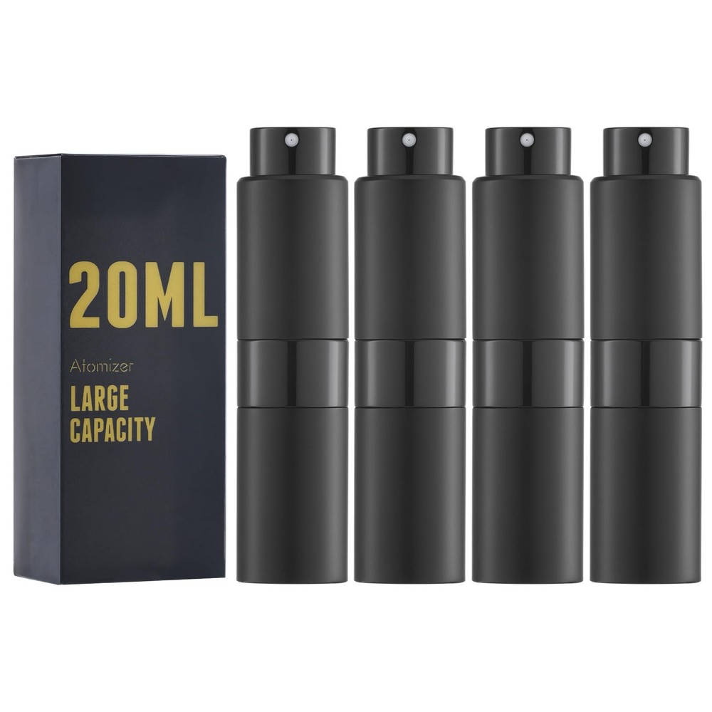 20ml Mini Travel Perfume Atomizer Refillable Spray Bottle Black 4Pack