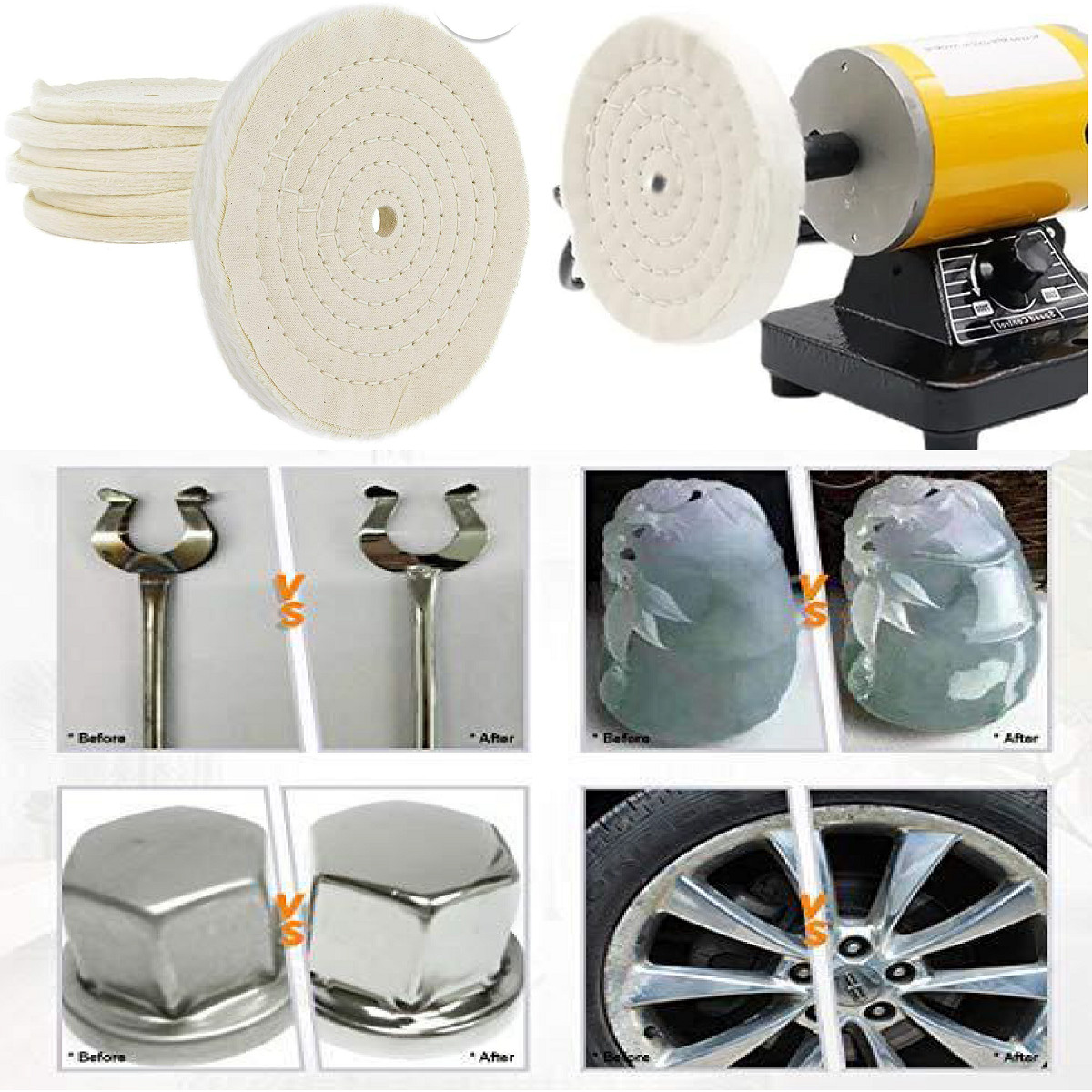 1 Pack 8Inch Buffing Polishing Wheel 50 Ply White 200mm 5/8 inch Arbor White