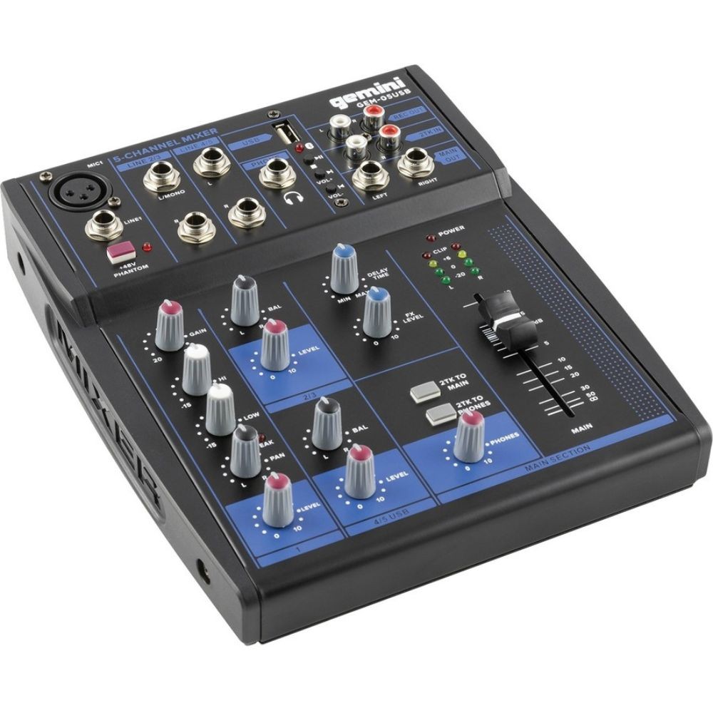 Gemini Sound GEM-05USB - 5-Channel Bluetooth Audio Mixer, USB Playback