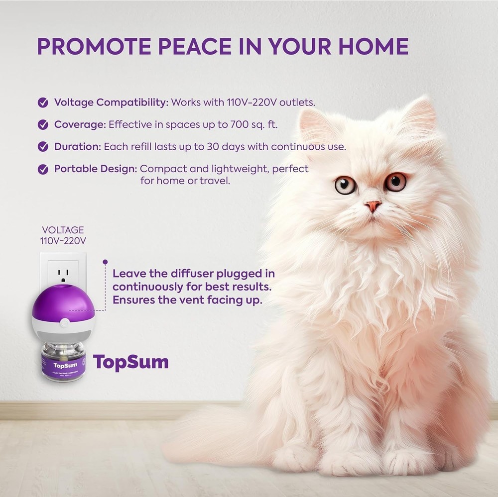 Calming Cat Pheromone Diffuser Refills - 30-Day Each, 2 Pack for Stress Relief