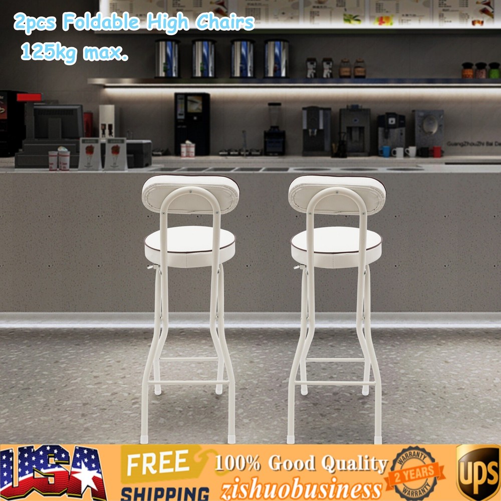 2 Pcs Folding Bar Stool with Backrest Tall Foldable Stool Chair Portable High...