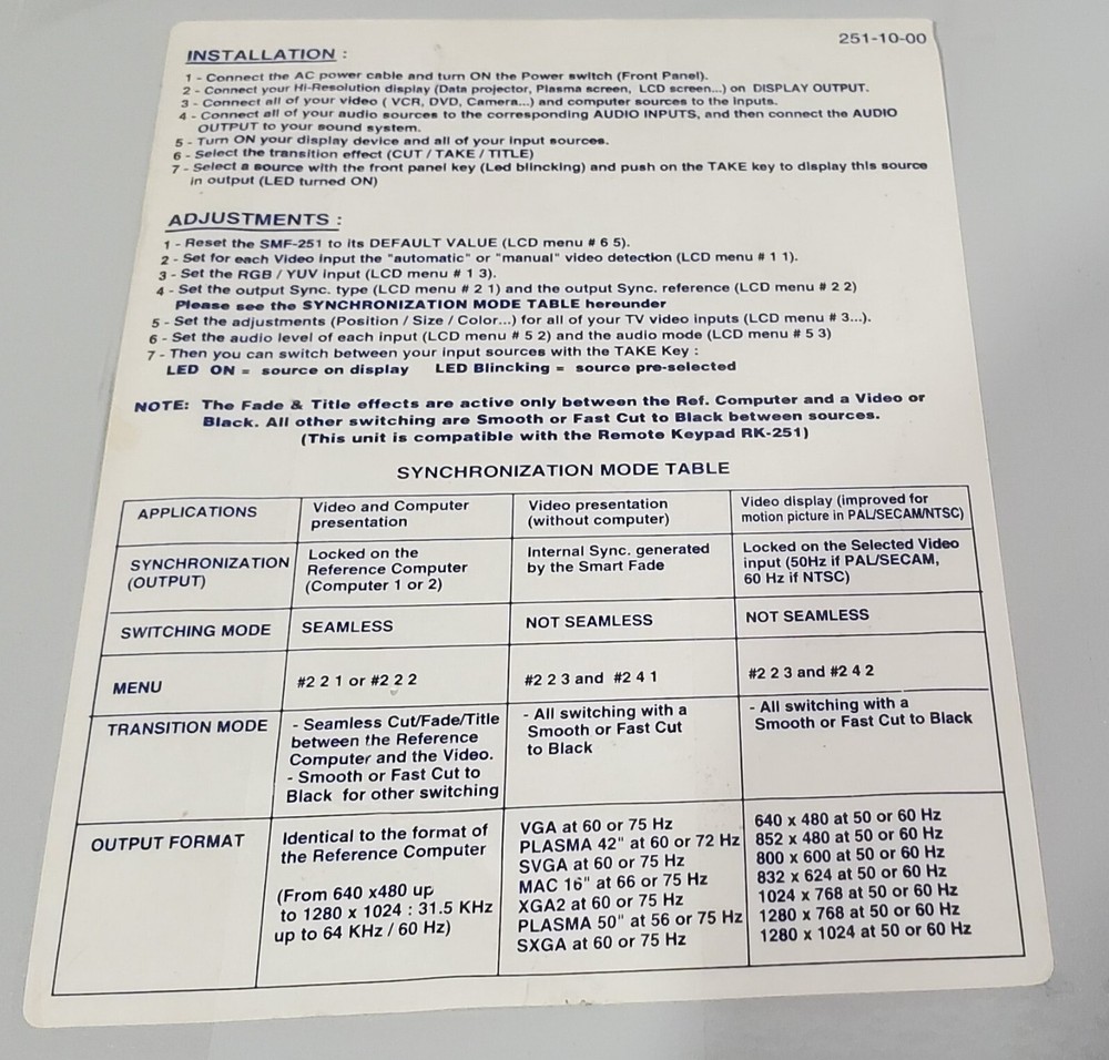 Analog Way SMF251-A SmartFade Switcher SMF 251A