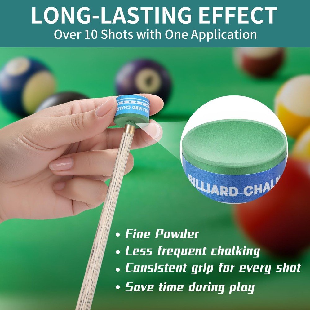 Pool Cue Chalk 2 Pack, Premium Round Pool Stick Chalk Billiard Table Accessor...