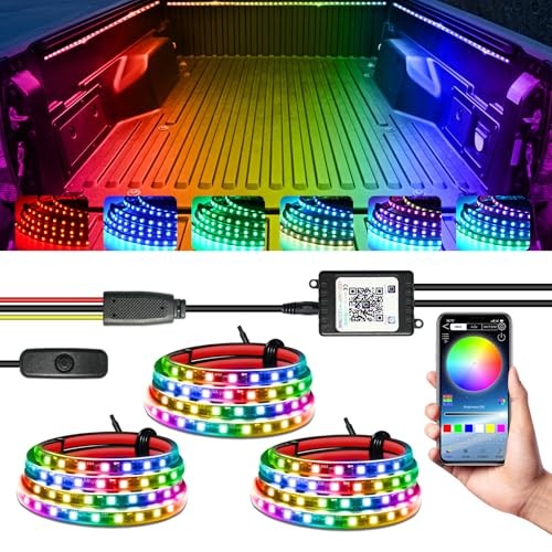 3PCS 60 inch Truck Bed Light Bluetooth Control Light Kit, Dynamic RGB APP