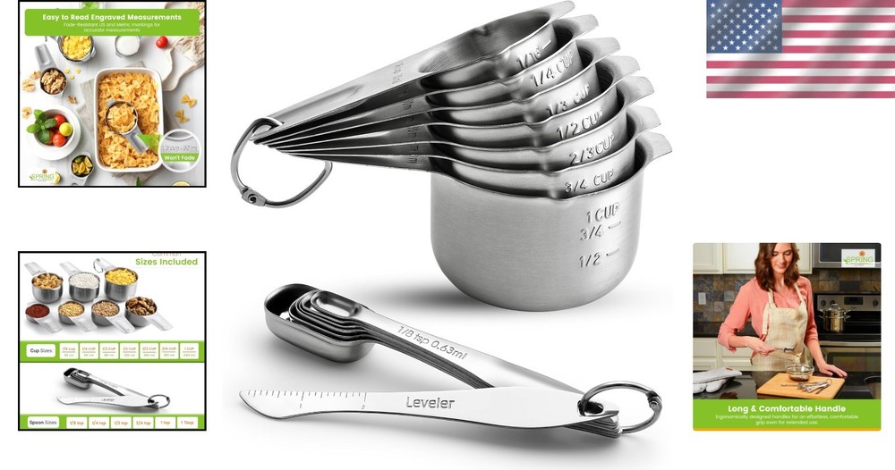 Compact Nesting Stainless Steel Measuring Cups & Spoons Set - Effortless Cooking