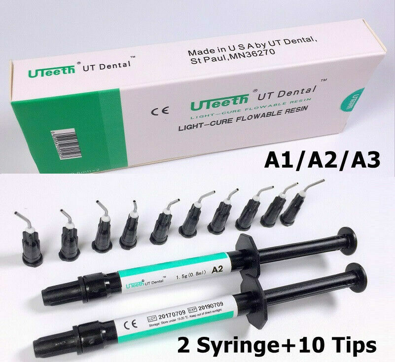 Dental Composite Resin Flowable Light Cure Flow Uteeth A1 A2 A3 2pc/Set