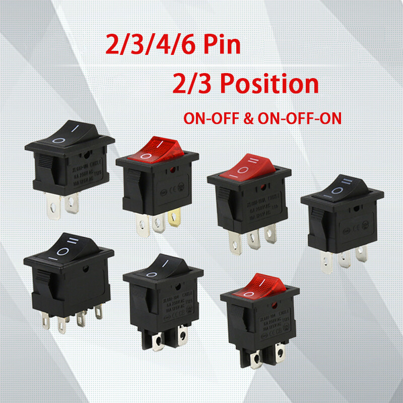 2/3 Position Rectangular Rocker Switch 2/3/4/6 Pin 3/6A 250V ON OFF