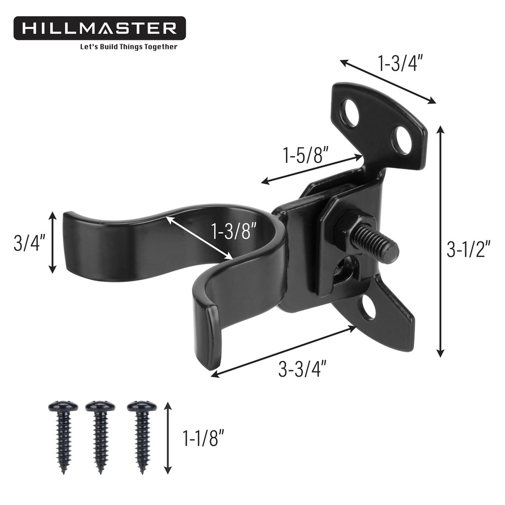 1-3/8" Flat Back Wall Mount Chain Link Fork Latch, Black Gate Fork Latch with Pa