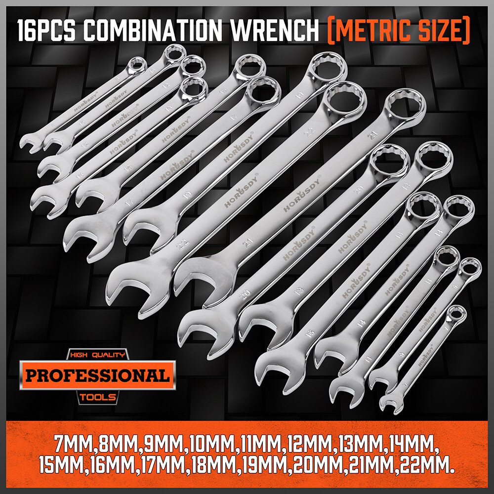 HORUSDY 32PCS Combination Wrench Set Inch MM 1/4"-1" 7mm-22mm 12 Point With Case