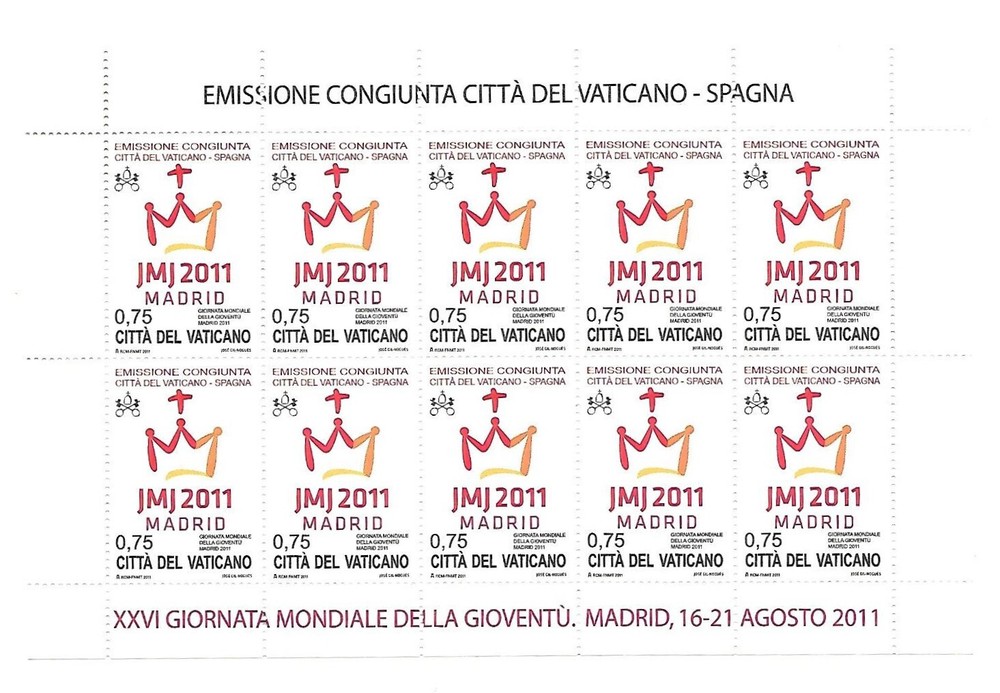(FS496) Vatican 2011 Madrid 0.75 Full Sheets MNH