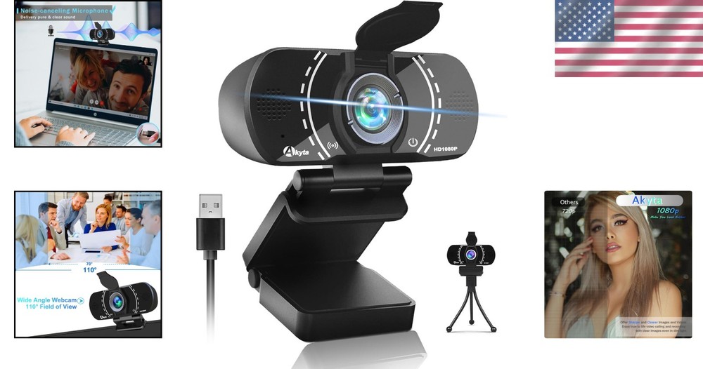 Compact 1080P Webcam with 110° Angle & Built-in Microphone for Video Streaming