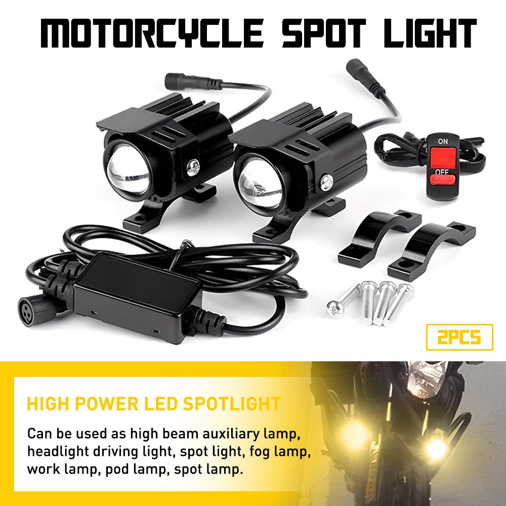 2x LED Motorcycle Spot Lights Headlight Driving Fog Auxiliary Lamp Yellow White