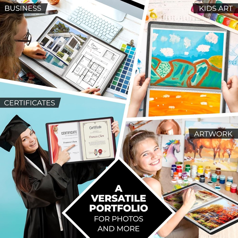 Dunwell Art Portfolio 8.5x11 Folder (Ruby), Black w/ BLK Paper, Ruby