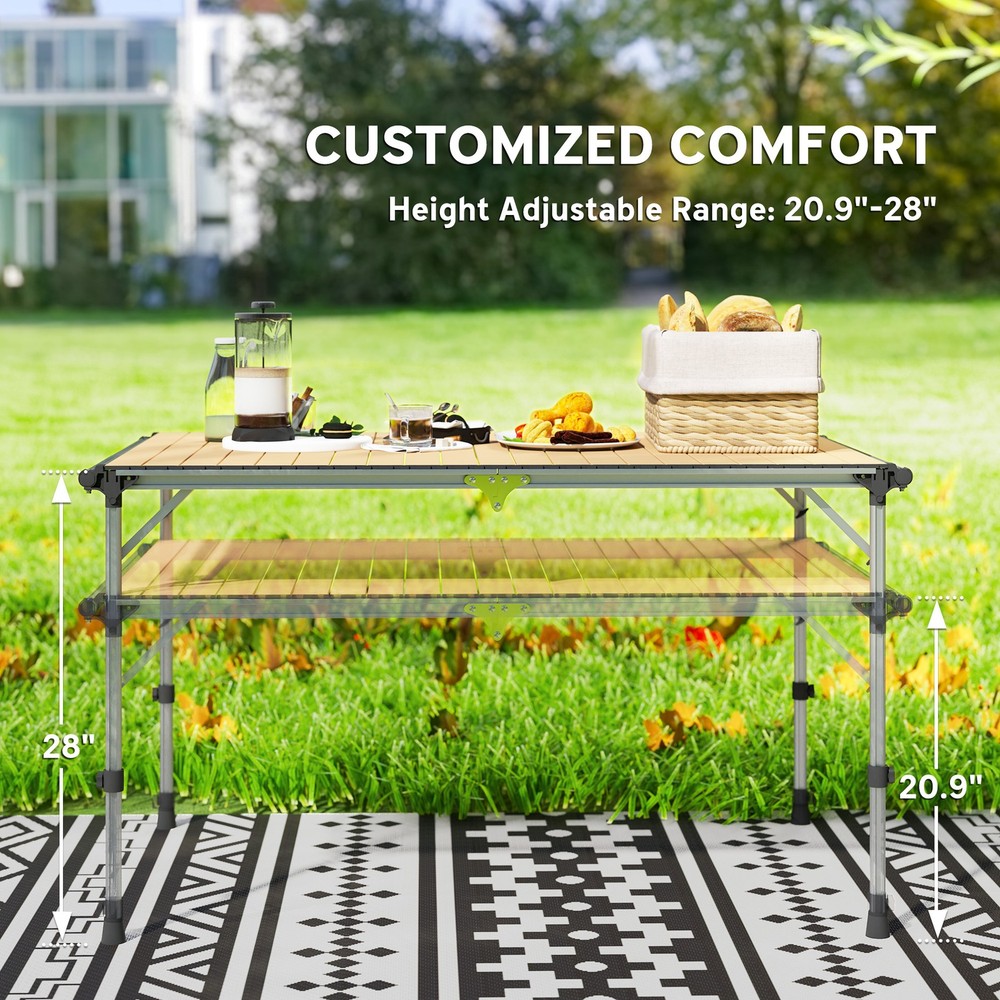 Folding Camping Table, Adjustable Height Aluminum Table, Portable Camping Table