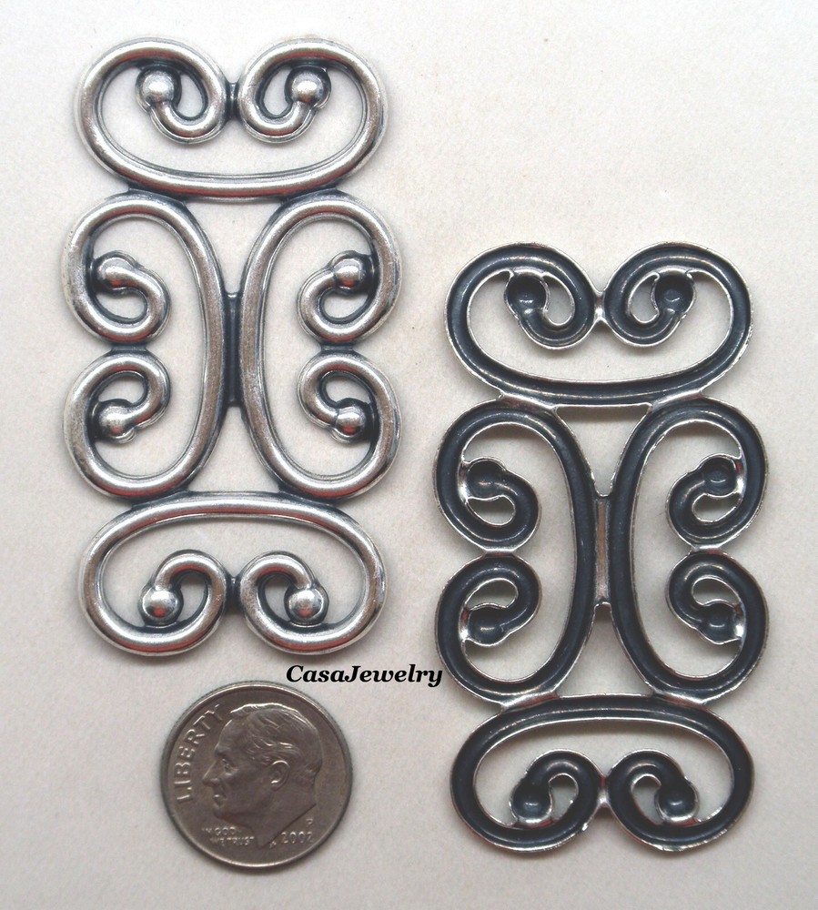 #6191 ANTIQUED STERLING SILVER PLATED OPEN FILLIGRE RECTANGLE COMPONENT - 2 Pc