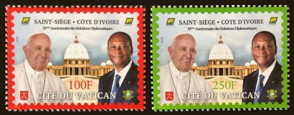 2020 50th Diplomatic Relations with Vatican - Ivory Coast - 2v Complementary