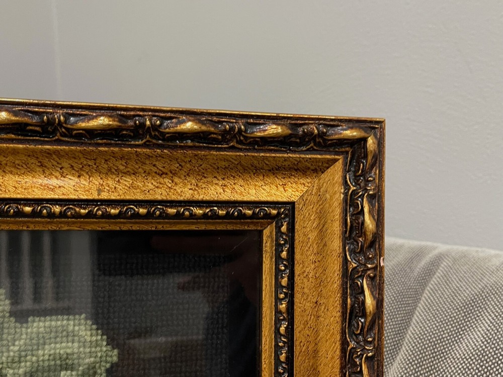 Framed Needlepoint Flowers & Butterfly Signed BAS Dated 93 Titled Hollyhook