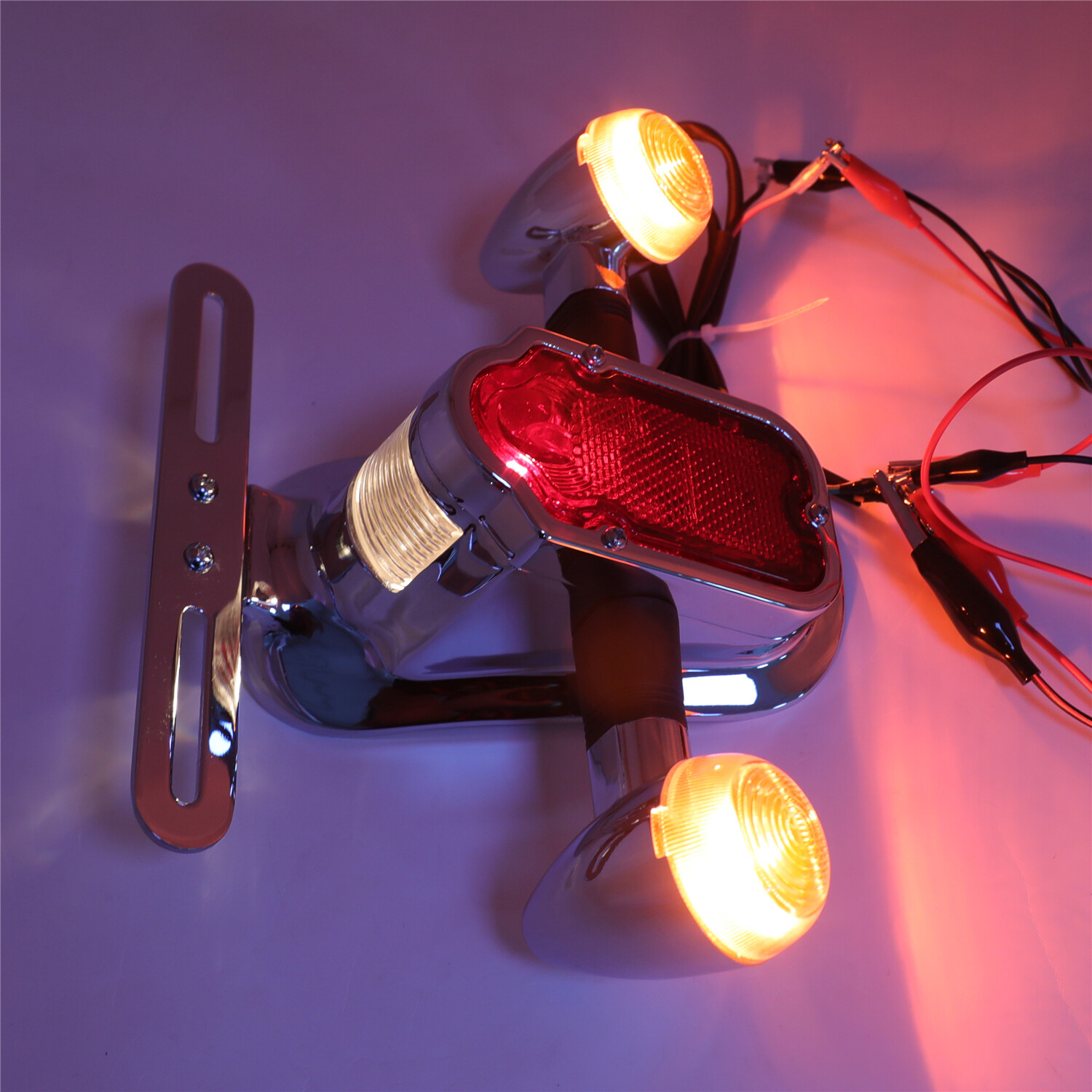 Motorcycle Metal Chrome Tombstone Brake Tail w/ Light Signal For Harley Big Twin