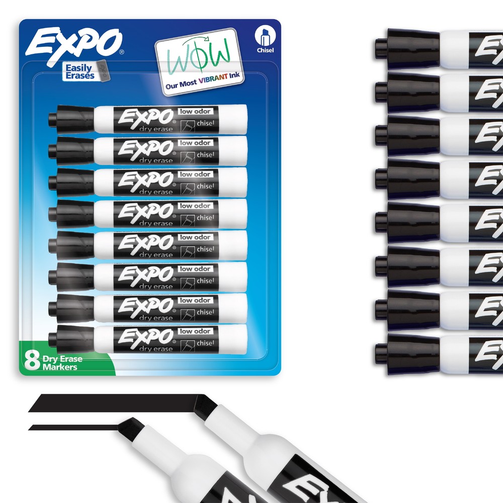 Dry Erase Markers, Chisel Tip, Black, 8 Count