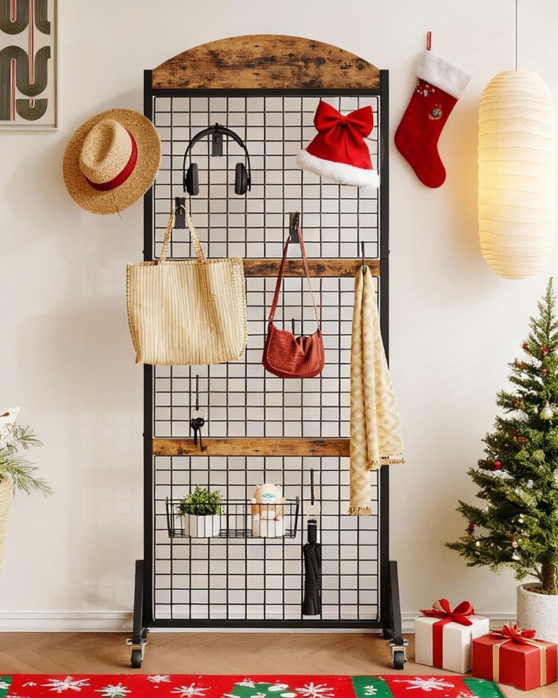 Grid Wall Panel 5.7’ x 2’ FT Grid Display Rack, Movable Gridwall Display Stan...