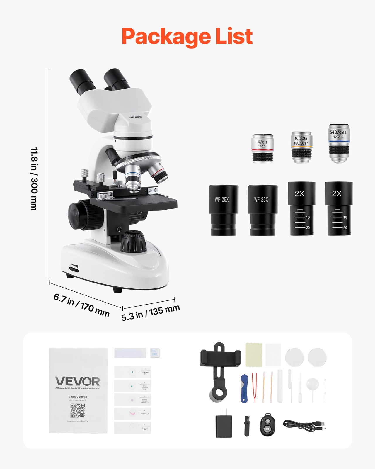 VEVOR Professional Binocular Compound Microscope Kit 40-2000X Magnification