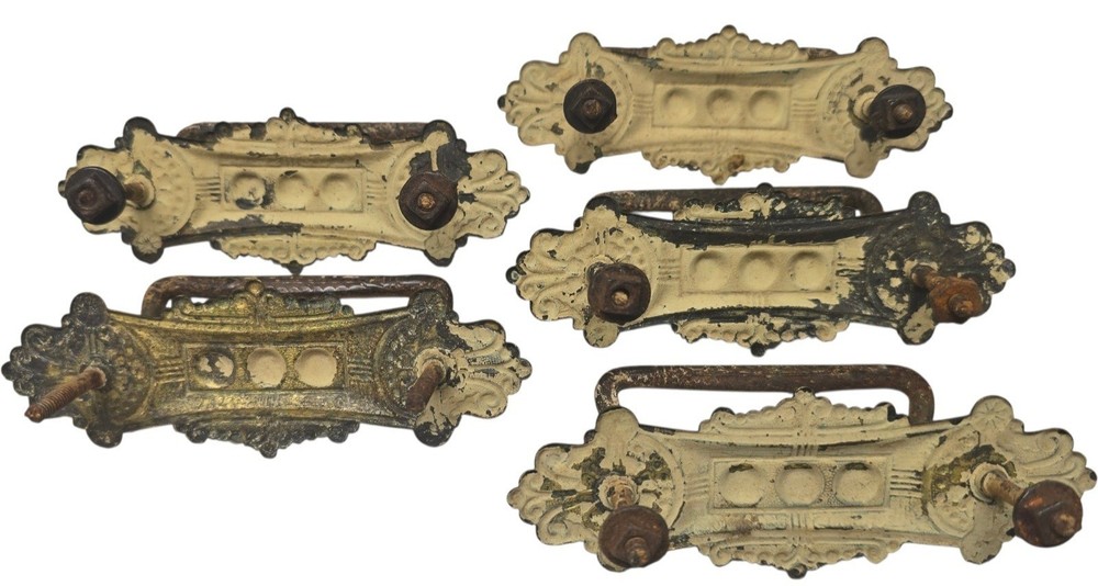 5, 1870s Victorian Solid Brass Bail Drawer Pull 4 5/8" Length