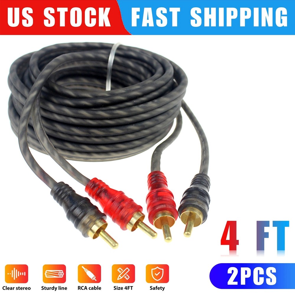 2 PCS RCA Cables 2 Channel Twisted 4Ft Car Audio Shielded Interconnect Amp Wire