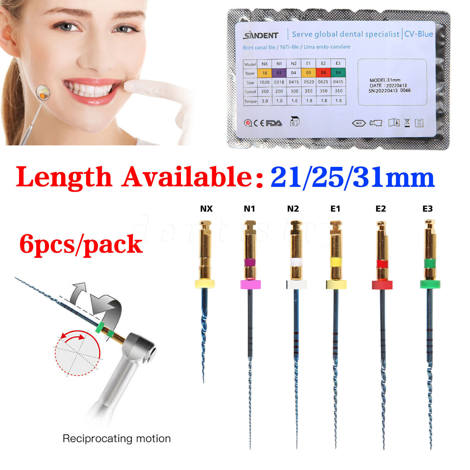 1-50 box Limas Dentales Endo Rotativas Azul Uso Motor Endodoncia 21mm/25mm/31mm