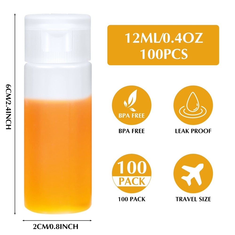 100 PCS 12ml 0.4oz Mini Plastic Sample Bottle Flip Cap Empty Travel Squeeze