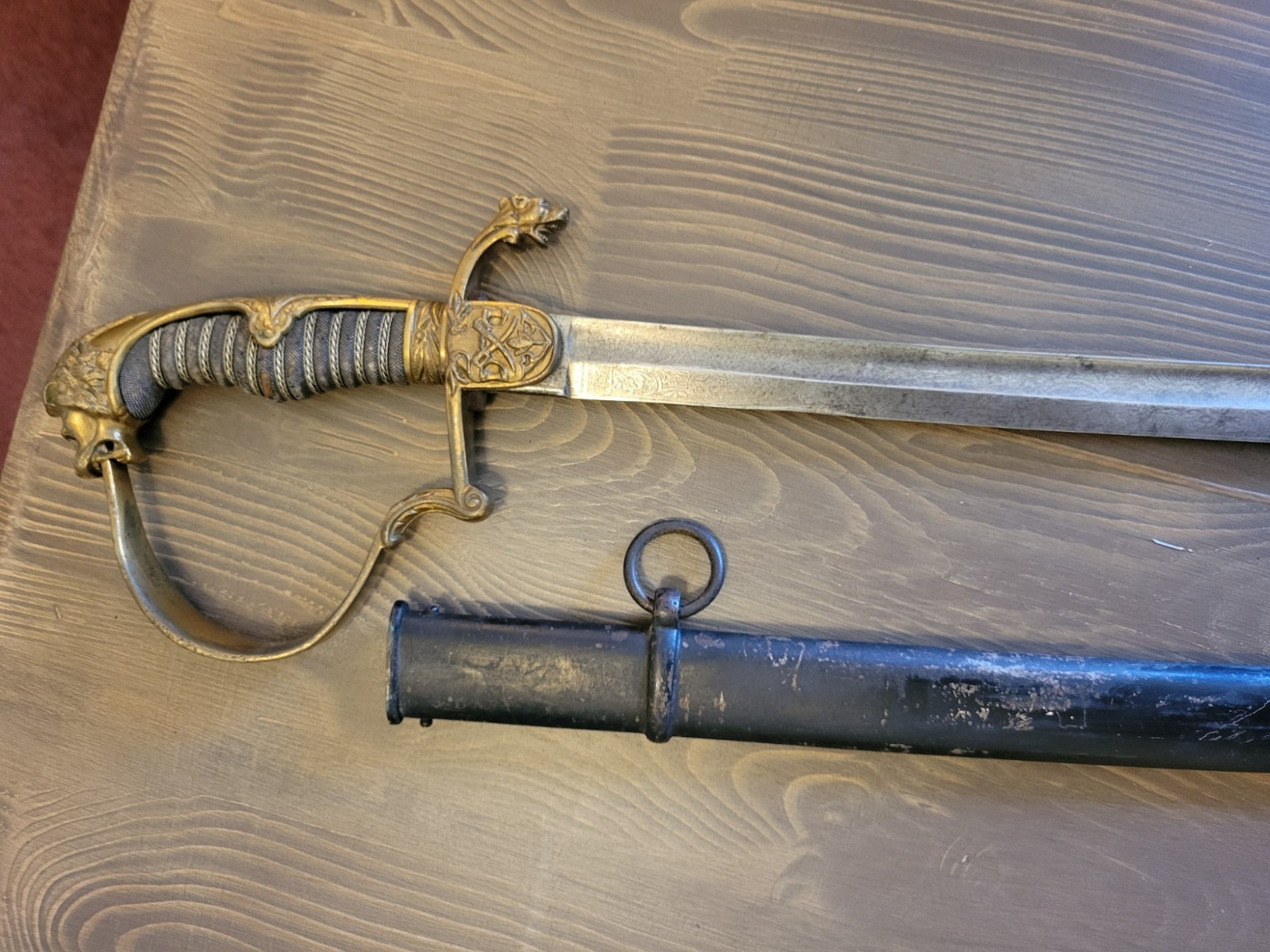 Antique WWI German/Prussian Triple-Etched Lion's Head Officer's Sword