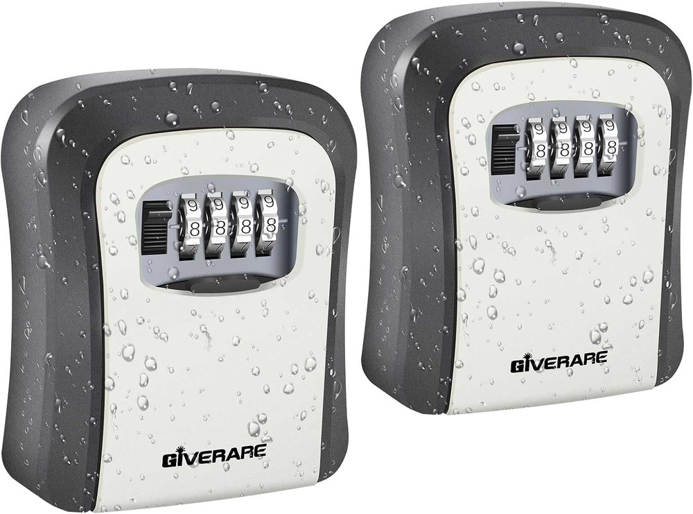 2 PACK Key Lock Box, Wall Mount 4 Digits Combination Lockbox, Waterproof Outdoor
