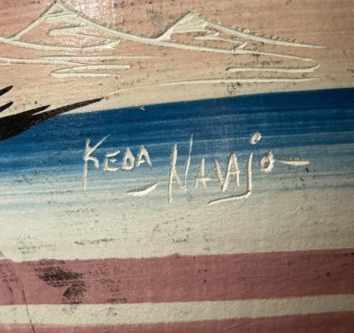 VTG Navajo Keda Dineh Native American Pottery Egg Hand Painted Carved Signed