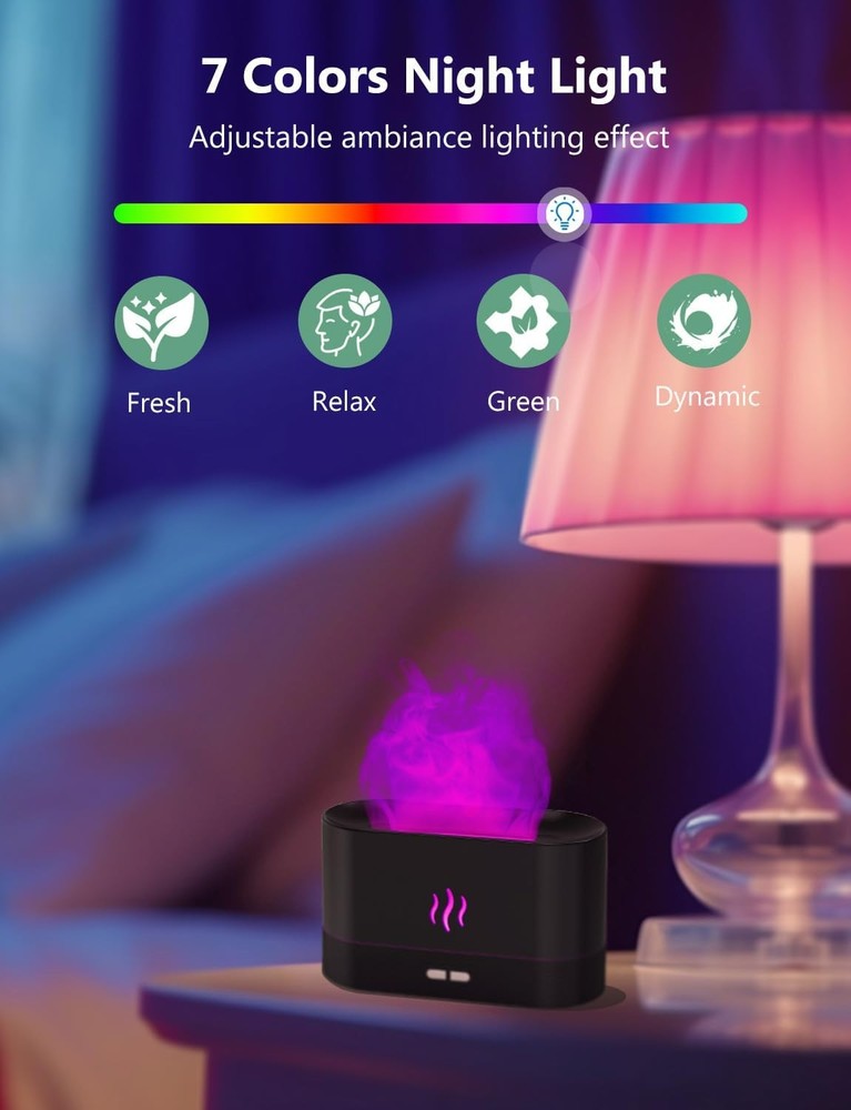 Essential Oil Diffuser, Air Humidifier with Flame Led Light - 7 Colors, 180mL Ca
