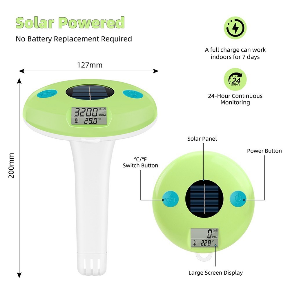 Salinity and Temperature Pool Thermometer with Reliable Waterproof Design