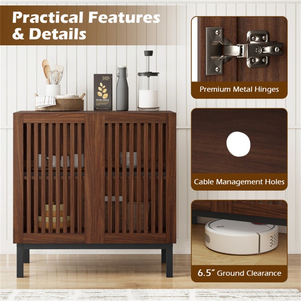 32" Farmhouse Sideboard Buffet Cabinet 2 Doors Adjustable Shelf Walnut Black