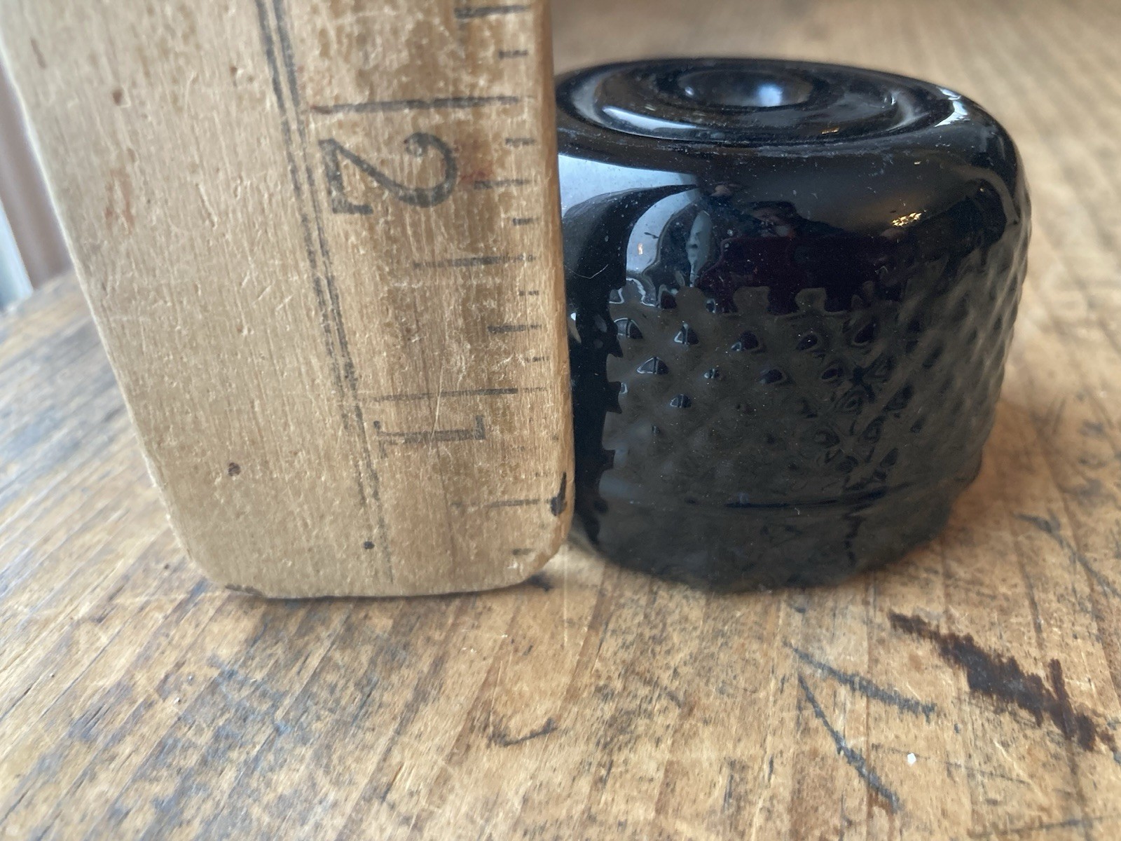 OPEN PONTIL 3 MOLD Coventry DIAMOND GEOMETRIC INKWELL AMBER