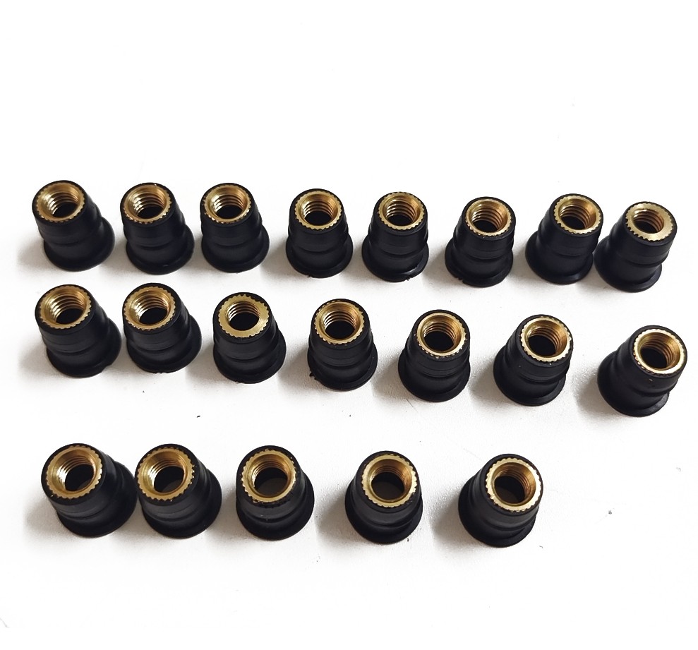 20Pcs M6 Motorcycle Well Nuts Brass Windscreen Windshield Fairing Wellnut Rubber