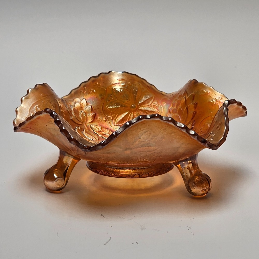 Vintage Carnival Glass Footed Candy / Nut Compote Dish