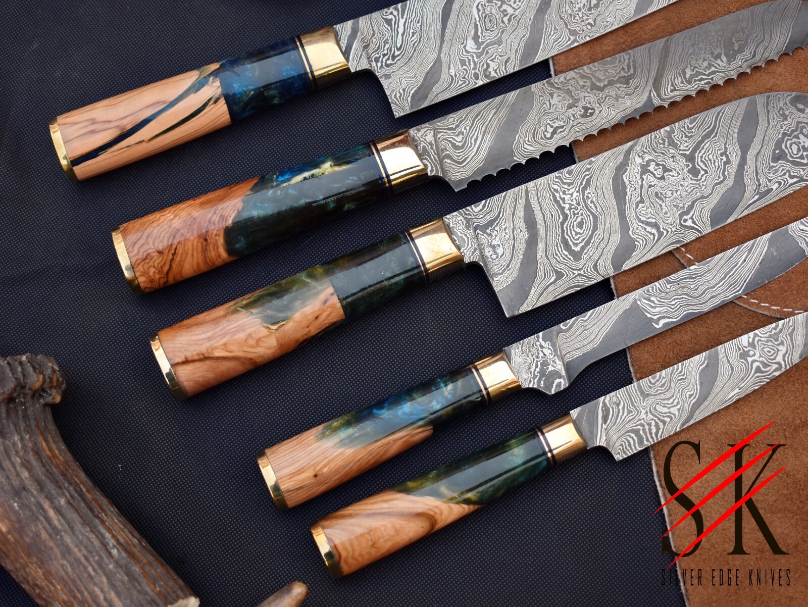 CUSTOM HANDMADE FORGED DAMASCUS STEEL CHEF KNIFE SET KITCHEN KNIVES SET of 5